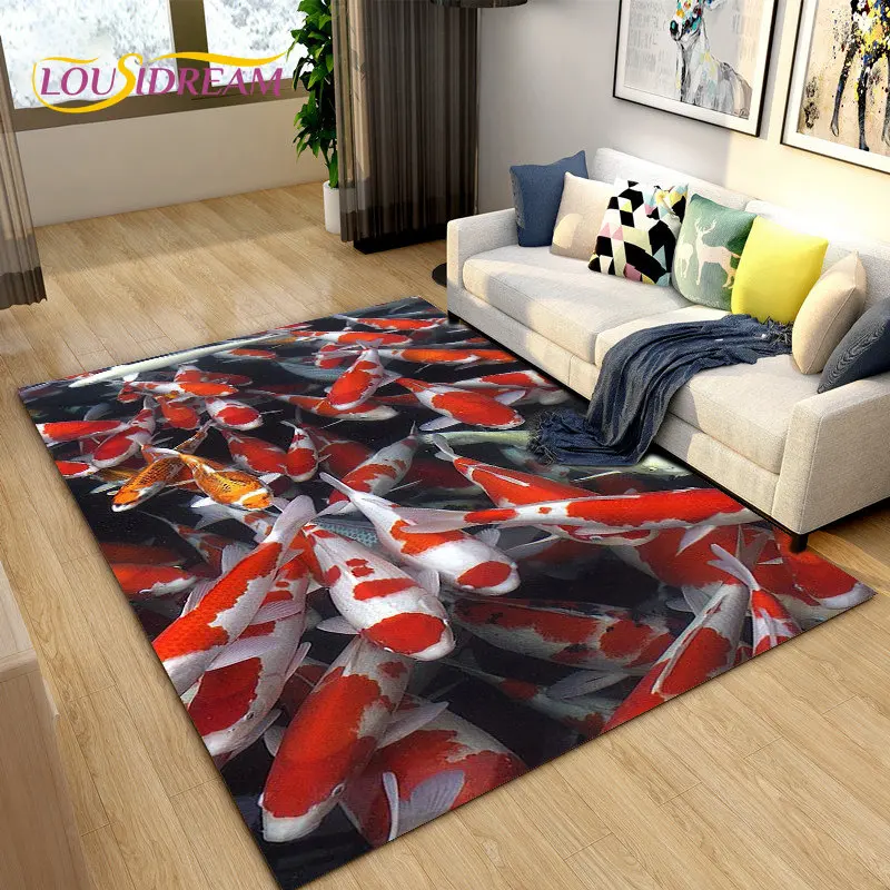 Nordic Luxury 3D Fish Carp Area Rug Large,Carpet Rug for Living Room Bedroom Sofa Decoration,Kitchen Doormat Non-slip Floor Mat