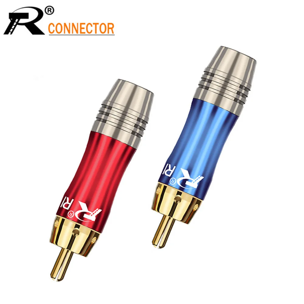 2pairs/4pcs  RCA Connector Wire male Plug gold plated audio adapter blue&red pigtail speaker plug for 8MM Cable