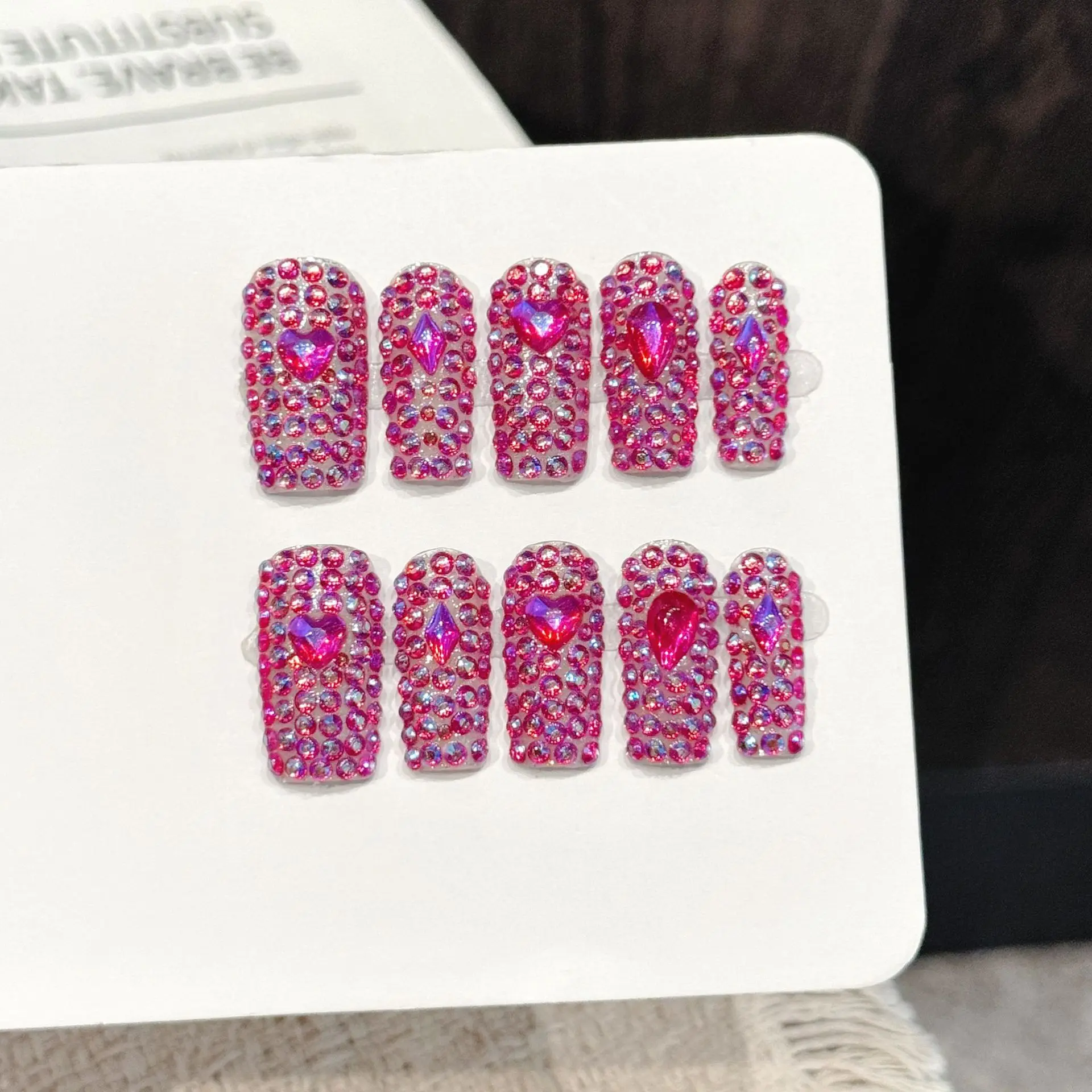10PCS Long Square  Handmade Press On Nails,Mannerly Style,Suitable For Festivals Parties And Daily Wear.