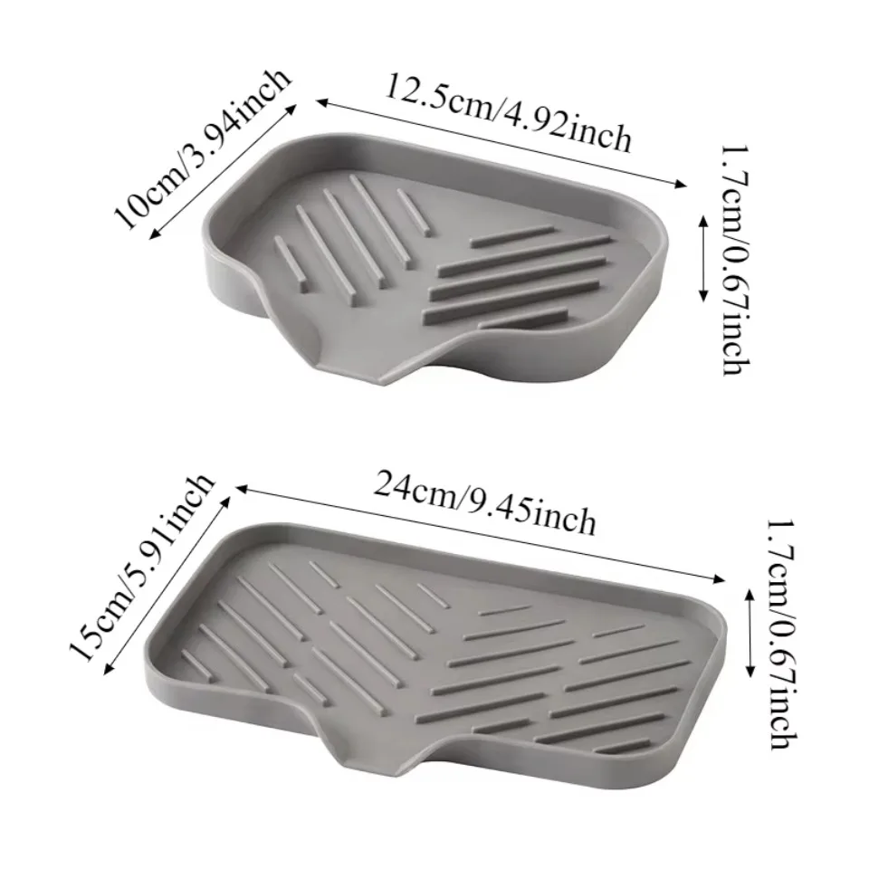 2PCS TPR Faucet Mat Sink Splash Guard Drying Tray Soap Dispenser Sponge Holder Kitchen Countertop Organizer Drain Pad