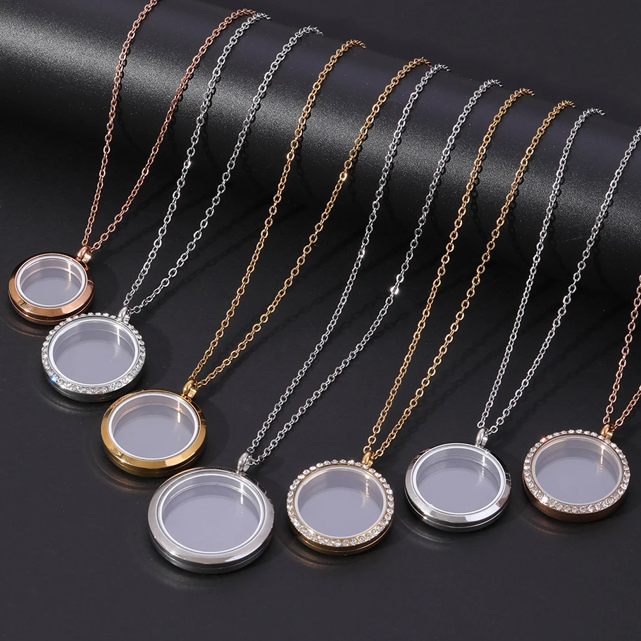 1Pc Glass Coin Bezel Locket Pendant Necklaces For Cremation Ashes No Fade Floating Keepsake Memory Relicario Collares Jewelry