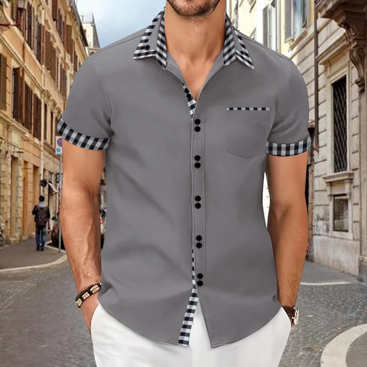 

2024 Summer New Trend Plaid Short-Sleeved Slim Casual Loose Shirt