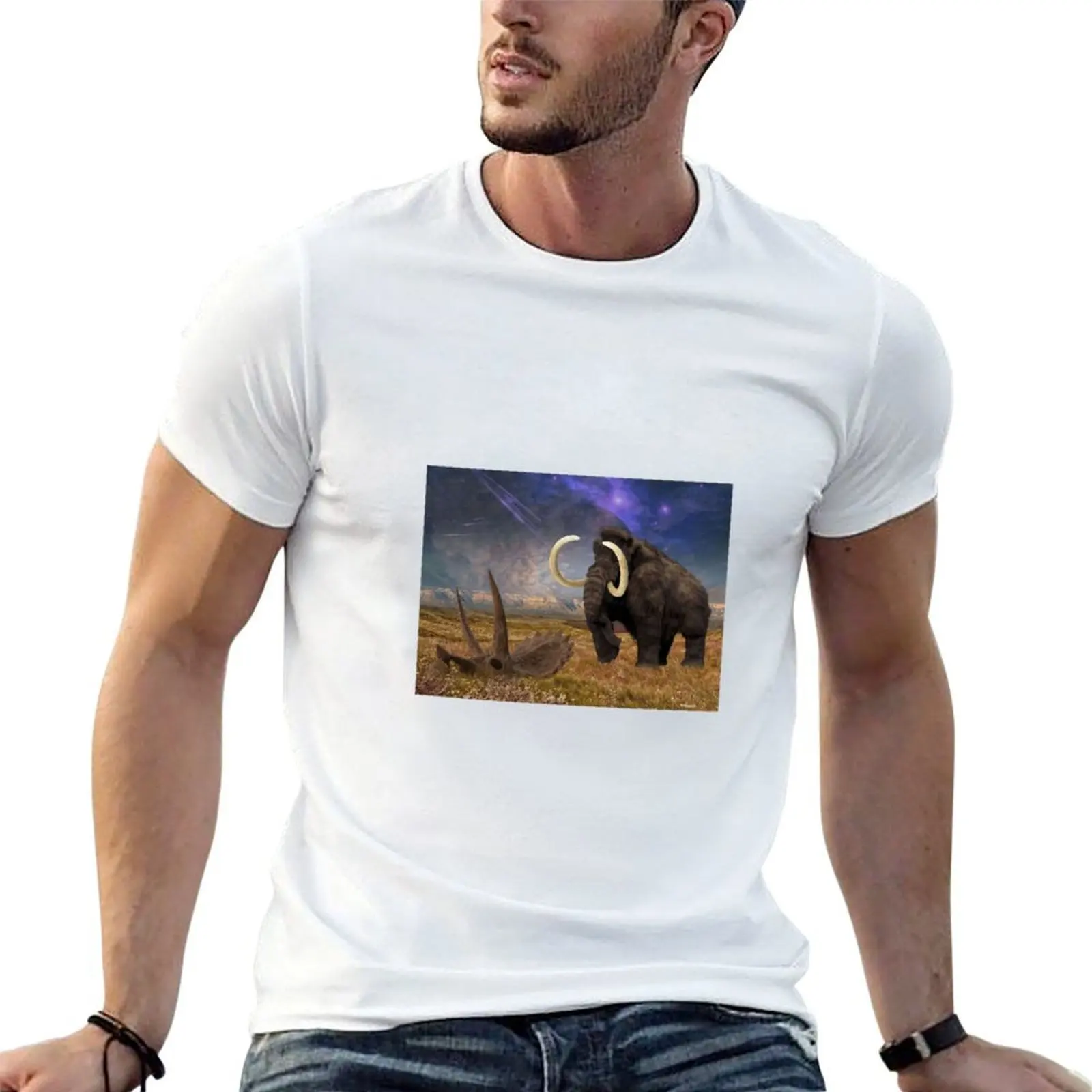 

Woolly Mammoth Lumbers Across the Plains T-Shirt man t shirt luxury men t shirt cotton 100% T-Shirt