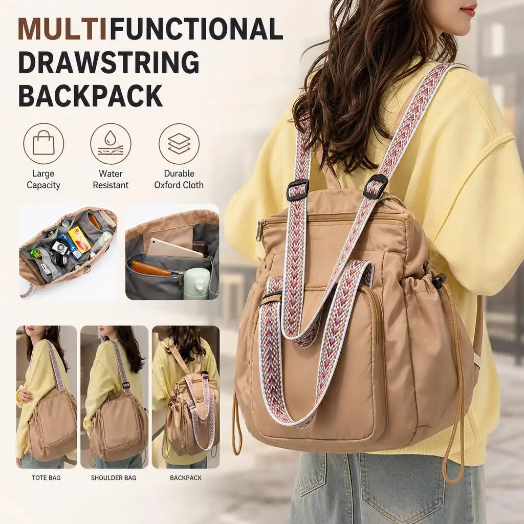 Borsa da palestra e yoga da donna, modello Oxford, con coulisse, grande capacità, multifunzionale, trasformabile in borsa a spalla, zaino, borsa per mamme, ideale per attività all'aperto, viaggi,