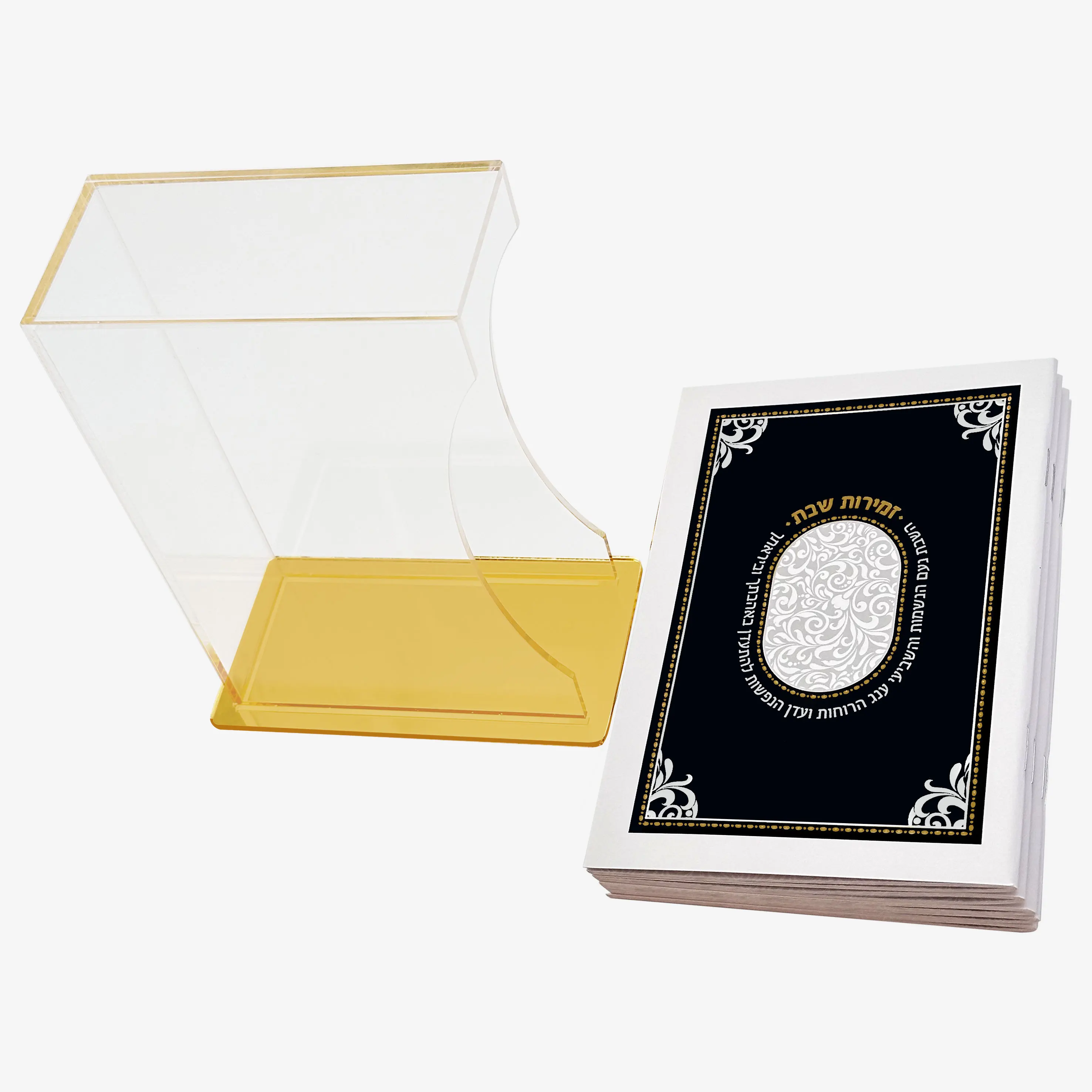 Judaica Acrylic Zemirot Box with 6pcs Shabbat Ashkenaz Version Lucite Zemiros Stand Set view 6