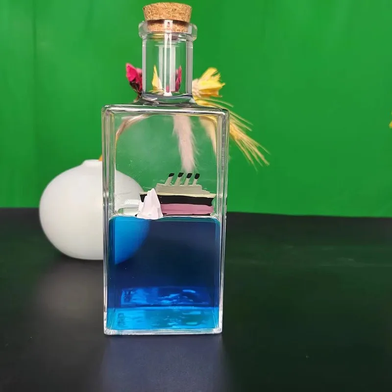 Liquid Ship Floating Ship in Bottle Thousand Sunny Fluid Liquid Drift Creative Ship Bottle Living Room Decoration Unbreakable