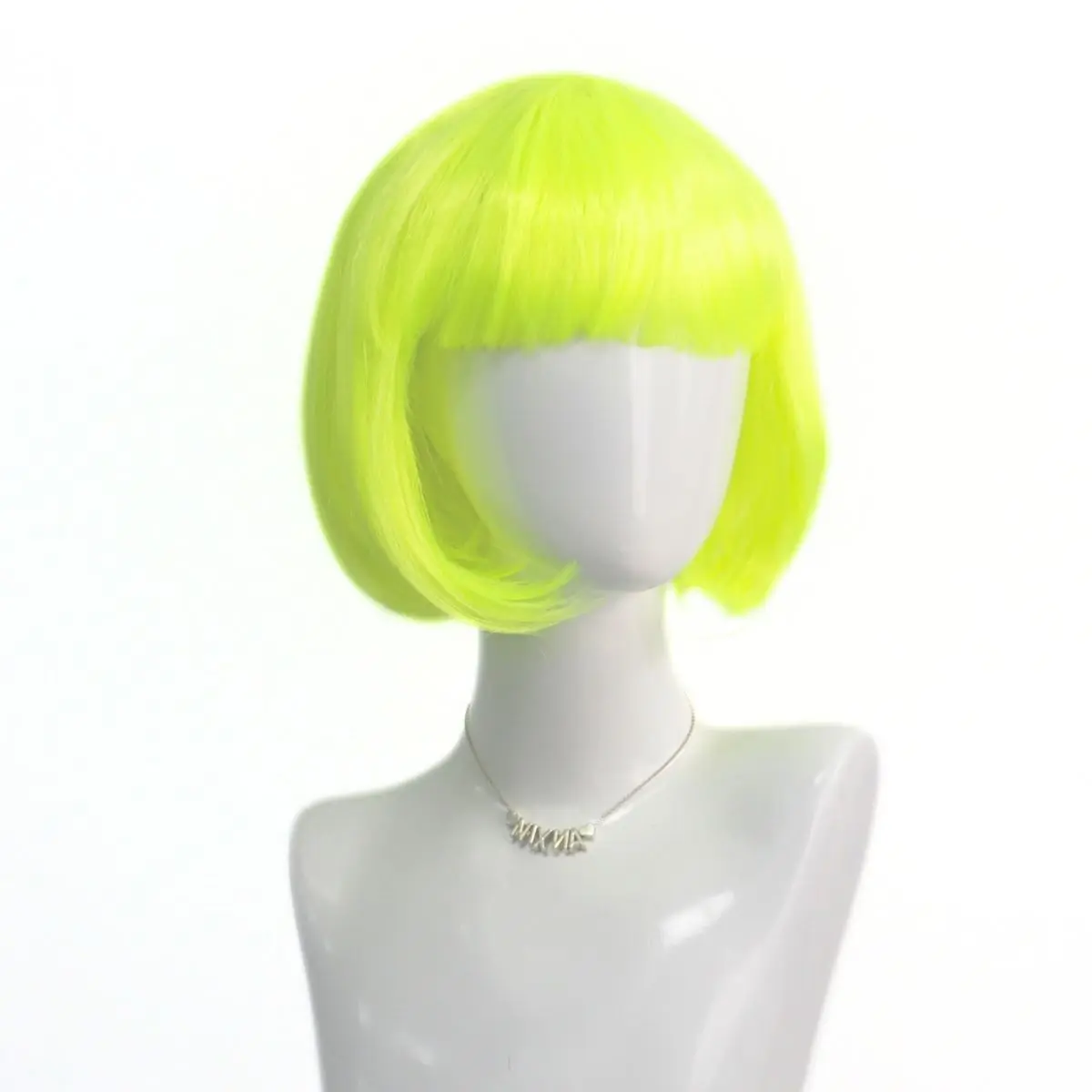 2024 Women's Fashion Classic Neon Green Short Straight Bob Wig with Bangs For Women Daily Use