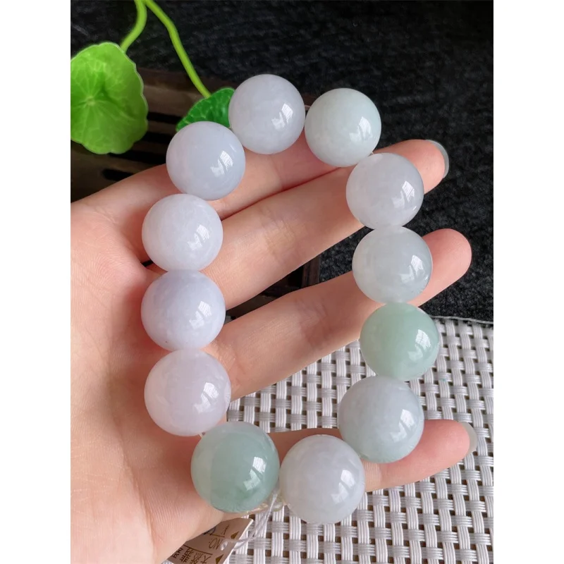 Myanmar Natural a Bracelet Bead Floating Green Big round Beads Jade 12 Pcs 114.77G