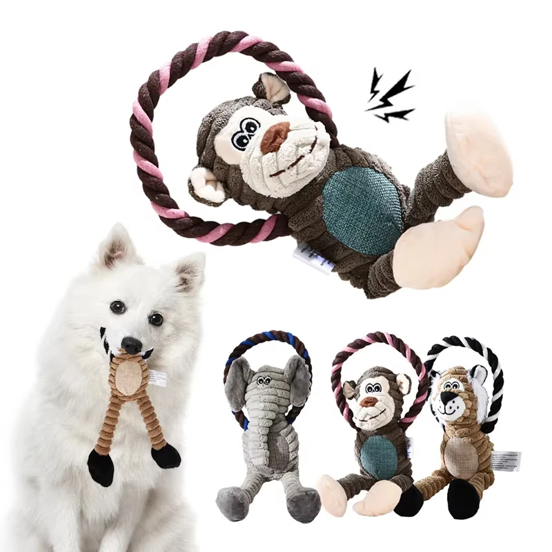 

Dog Squeaky Toys,Interactive Dog Plush Toys,Tug of War Dog Toys for Small and Medium Breeds,Dog Chew Toy with Cotton Rope