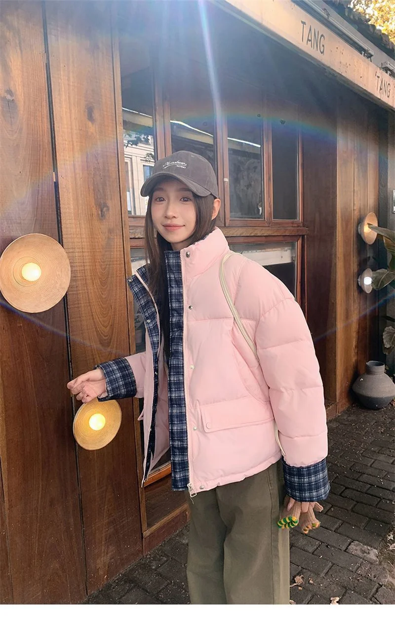 グリッドスプライシングコットンジャケット レディース ショート丈 2025秋冬新作 ショートコットンジャケット トップス レディース ブレッドジャケット