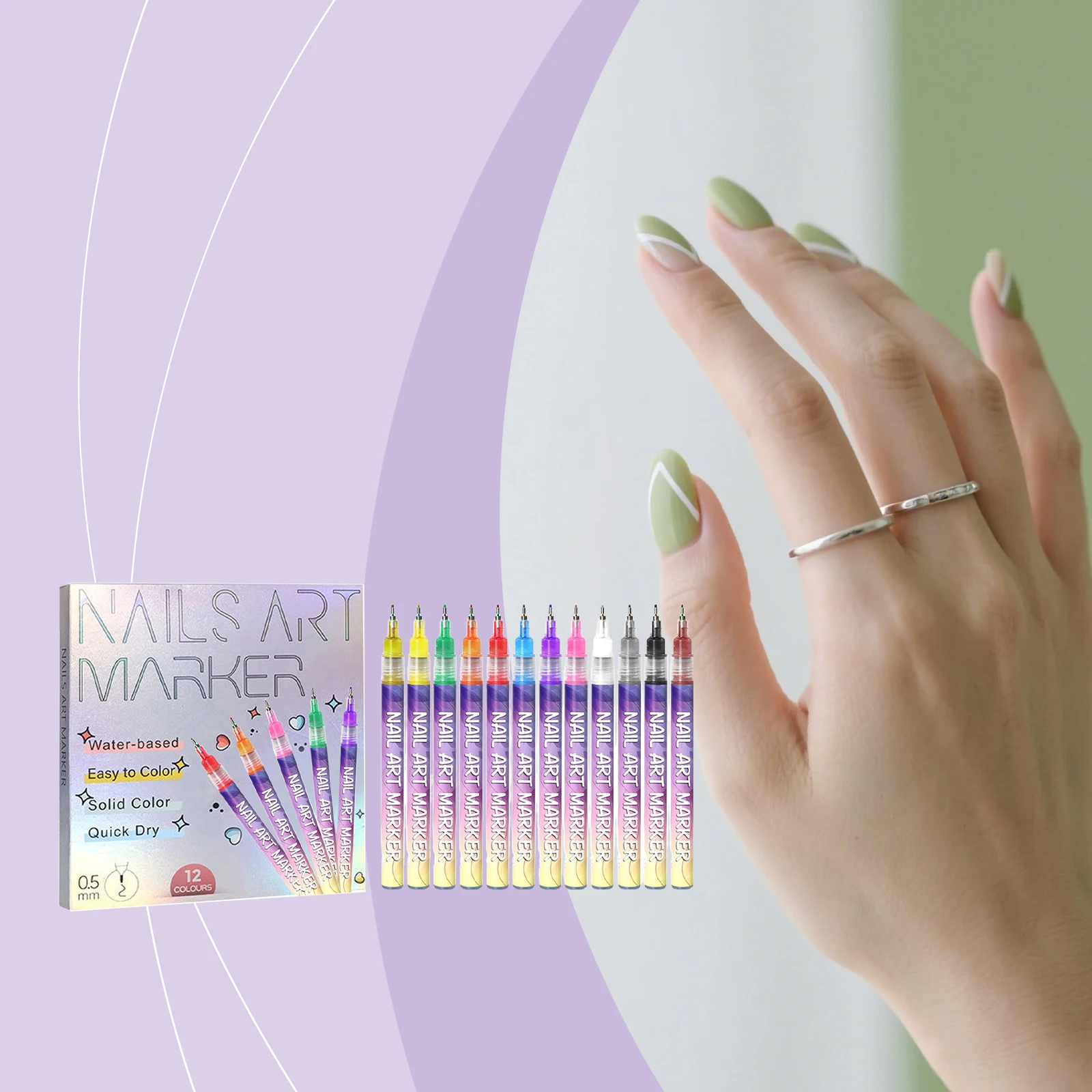 

12 Colors Nail Art Pens Set Waterproof Nail Art Doodle Pen DIY 3D Nails Art Drawing Pen Doodle Nail Art Pen Nail Art Marker