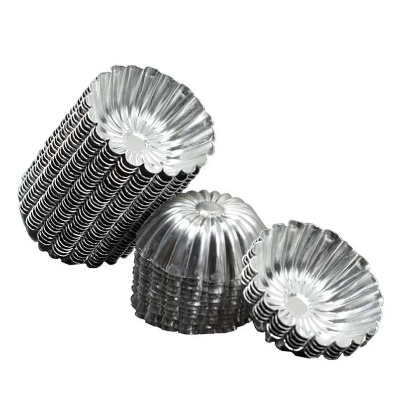 50pcs Egg Tart Molds Aluminum Brioche Mold Resuable Tart Pie Pan Non-stick Baking Tool for Tart Shells Cupcakes Muffin Pudding