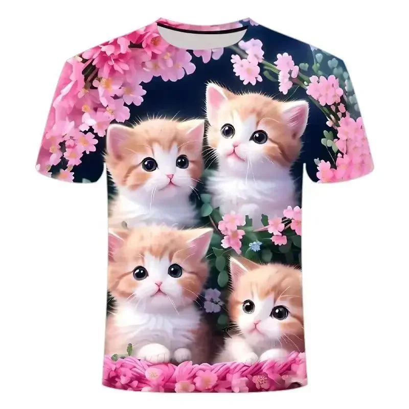 Fashion 3D Animal Men's T-shirt Cute Little Kitten Graphics Print Short Sleeve Tops Y2k Casual O-Neck Men/Women Streetwear Tees