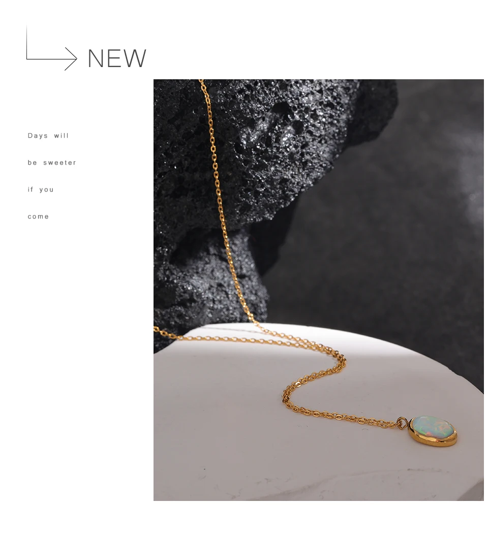 Yhpup Exquisite, stilvolle, verarbeitete Opalstein-Halskette, minimalistisch, klein, schick, Anhänger, 18 Karat vergoldet, Schmuck für Frauen, Geschenk – Detail 7