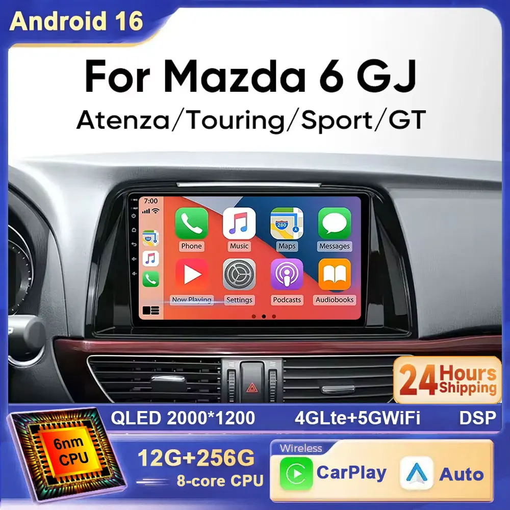 4G Carplay Android 16 QLED Screen For Mazda 6 Atenza 3 GJ GL 2015 - 2018 Multimedia Player Auto Radio Navigation Car Radio GPS