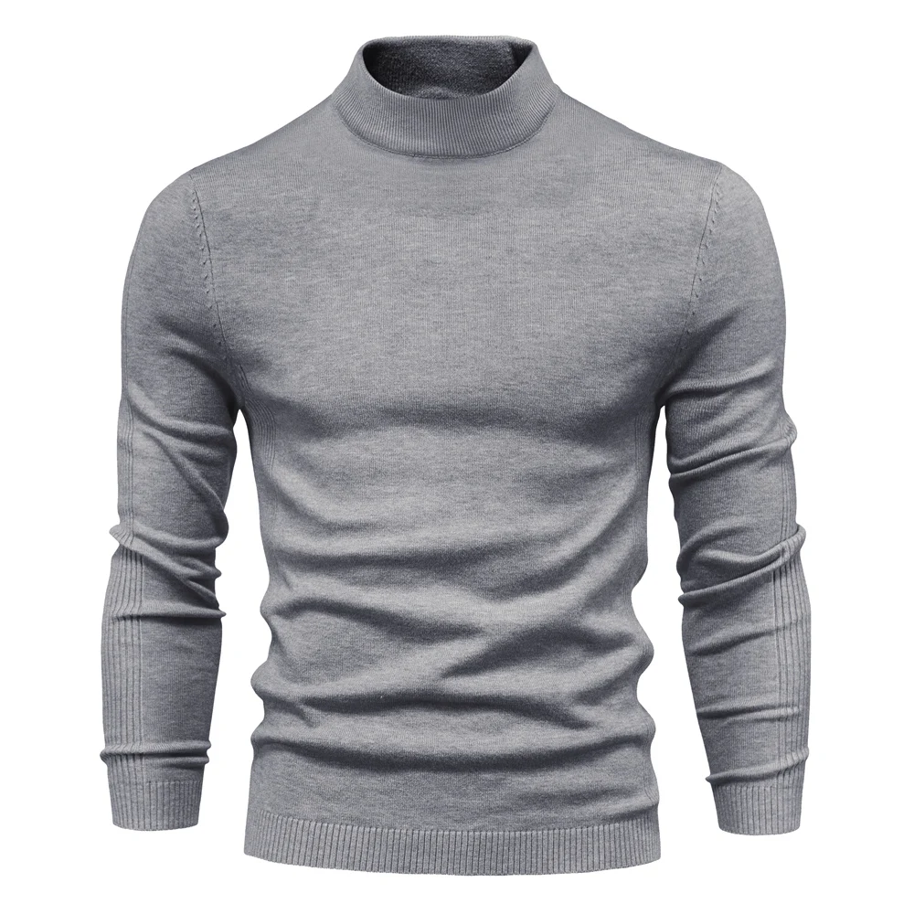 BabYoung-suéter informal de Cuello medio para hombre, Jersey cálido de alta calidad, Color sólido, suave, Invierno