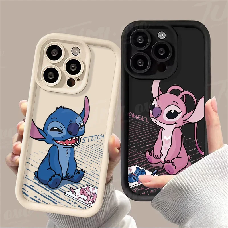 Lovely Disney Stitch Soft Silicone Case for iPhone 14 15 Pro Max 13 12 11 X XS XR 7 8 Plus SE 2020 Matte TPU Shockproof Cover