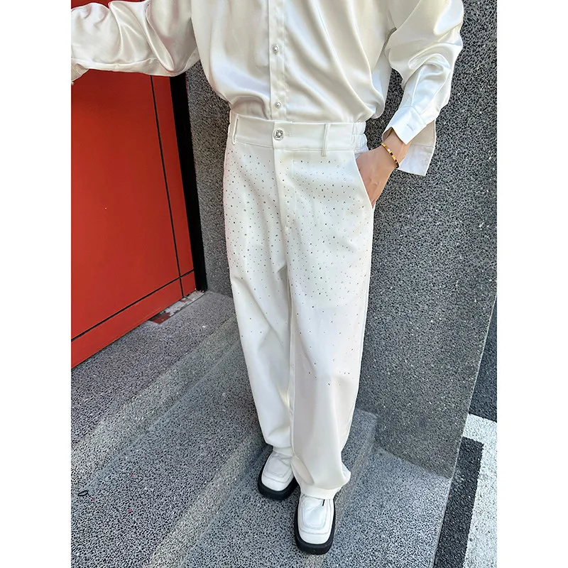 

Spring Autumn New Sle Men's Casual Loose Straight Leg Pants Faion ow Walkwear Pure Color High-End Sensation Trousers
