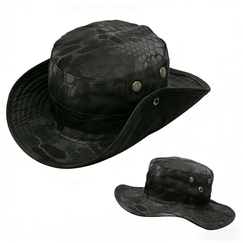 Men's Tactical Boonie Hat, Black Python Camo Wide Brim Sun Hat for Outdoor Hunting Fishing Hiking