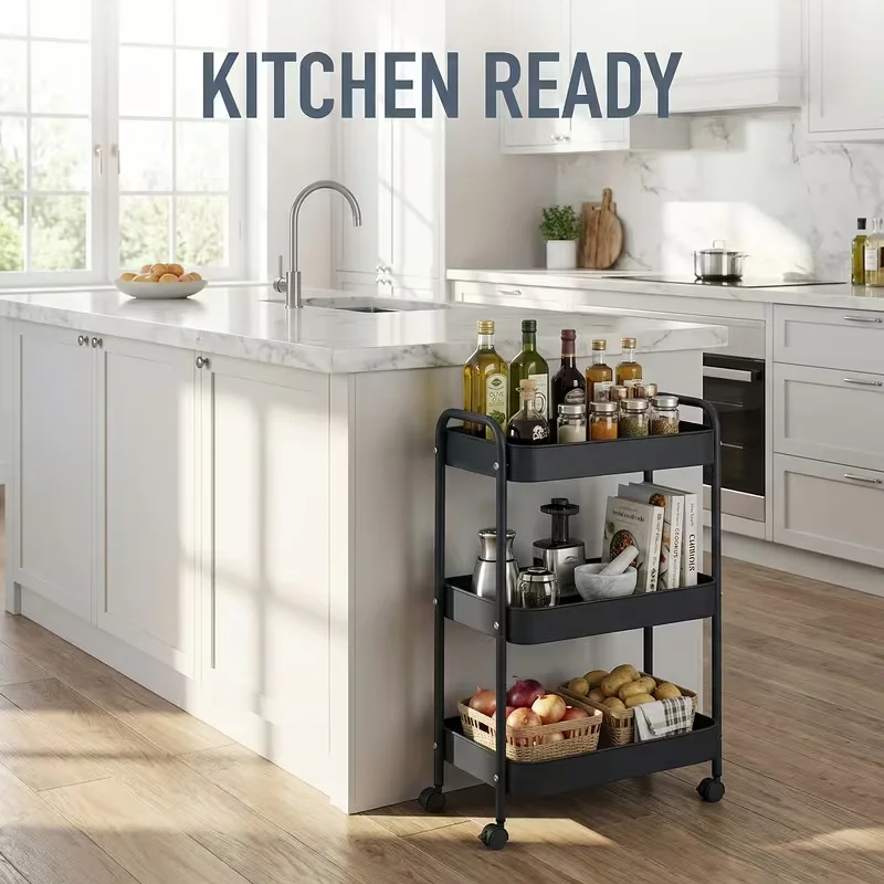 Multi-functional 3/4 Tiers Rolling Cart - Large Capacity Mobile Storage Trolley with Wheels, Space-saving Kitchen Bathroom Bedro image 5
