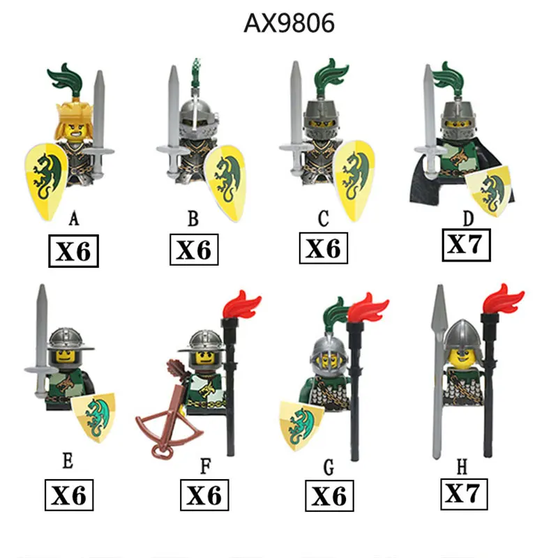 

MOC Medieval Dragon Knights Action Figures Armored Soldier Building Block Shield Castle King Army Weapons Accessories Sword Toys