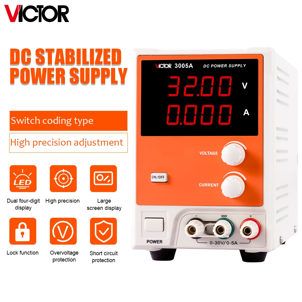 VICTOR 3005A bangku beralih kode tipe DC daya stabilisasi 32V 5A dapat disesuaikan dengan fungsi kunci