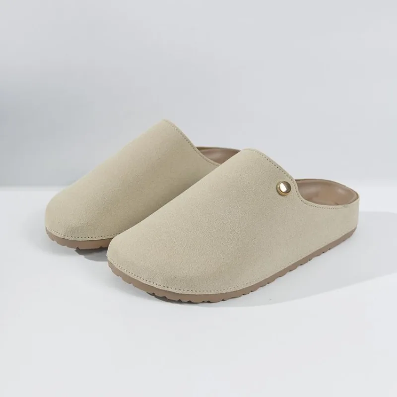 2026 Frühling Damen Baotou Pantoffeln Neu Runde Zehenpartie Tiefer Schaum Weiches Rindsleder Weiche Sohle Rutschfest Verschleißfest Flache Schuhe – Detail 3
