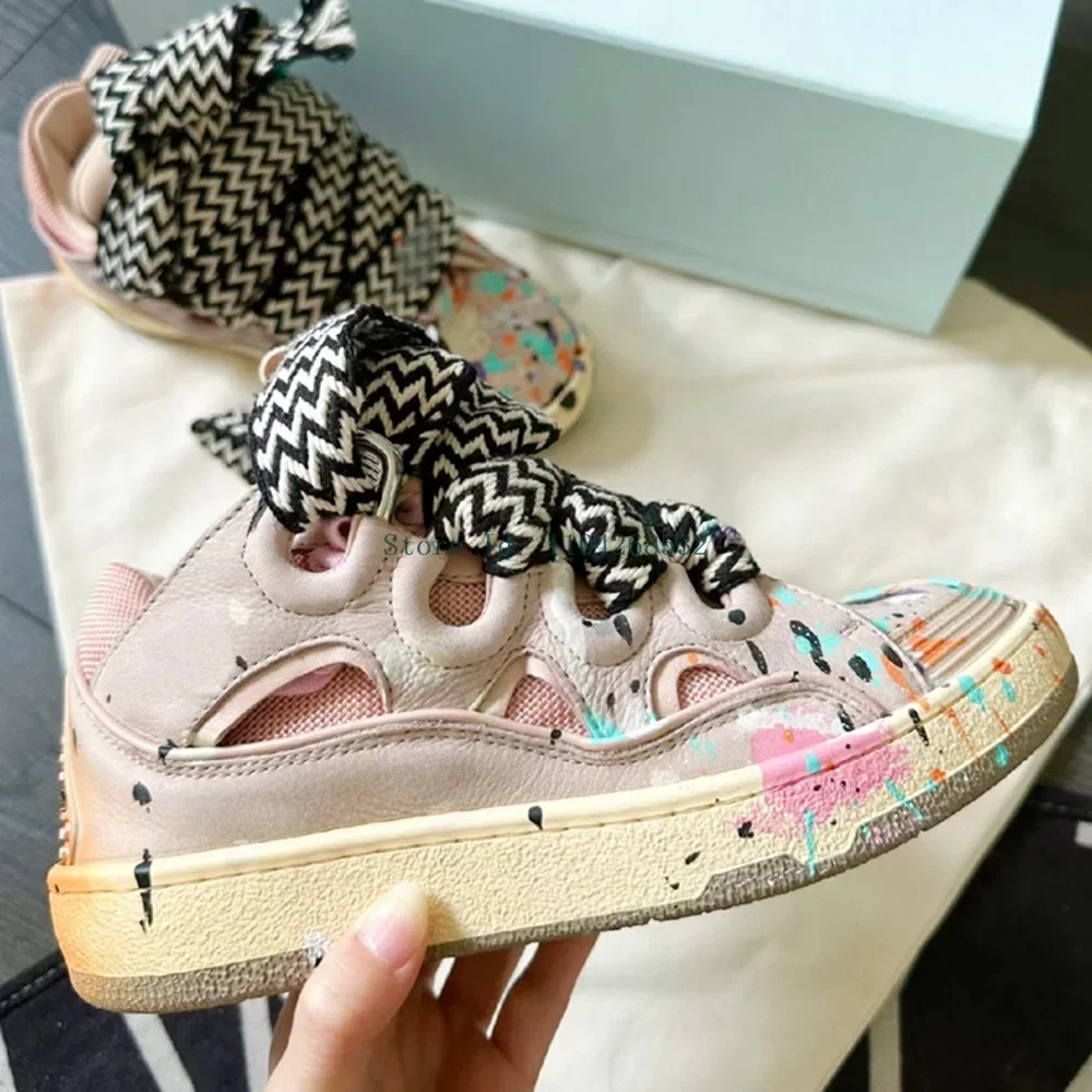 

Thick Heel Lace Up Patchwork Casual sports shoes Sexy Pointed Toe Mixed Colors New Arrivals Fashion Women