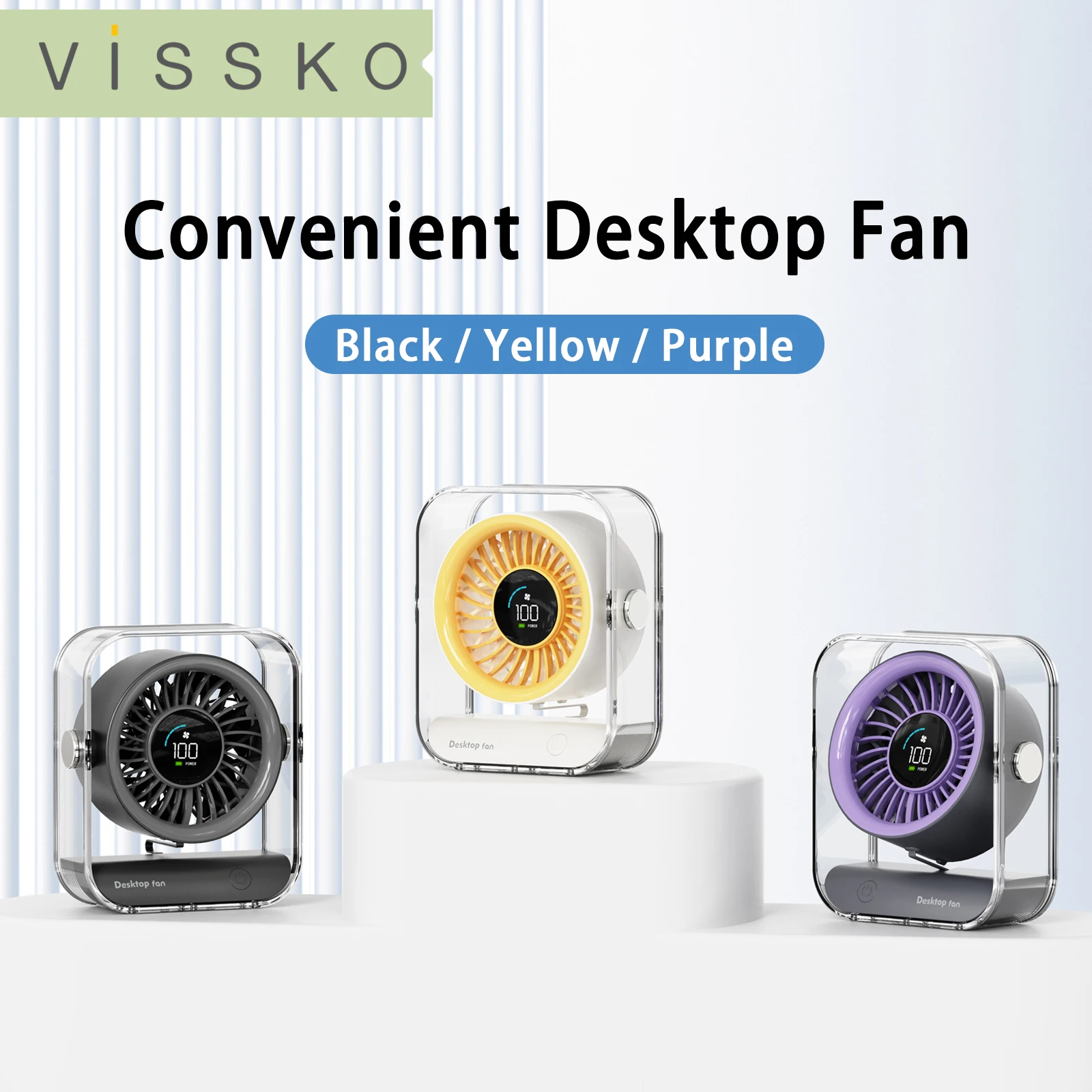 VISSKO جديد مروحة مكتب المحمولة الجدول سطح المكتب مروحة توزيع الهواء USB قابلة للشحن LED عرض مروحة الطاولة مروحة شخصية فائقة الهدوء
