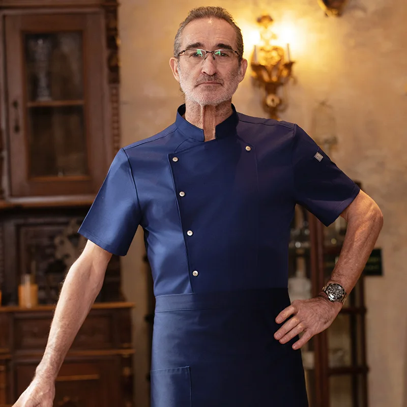 Uniforme de trabajo de Chef de Hotel, manga corta, Unisex, transpirable, para hornear pasteles, restaurante, cantina, uniforme de Chef, chaqueta de cocina fina de verano