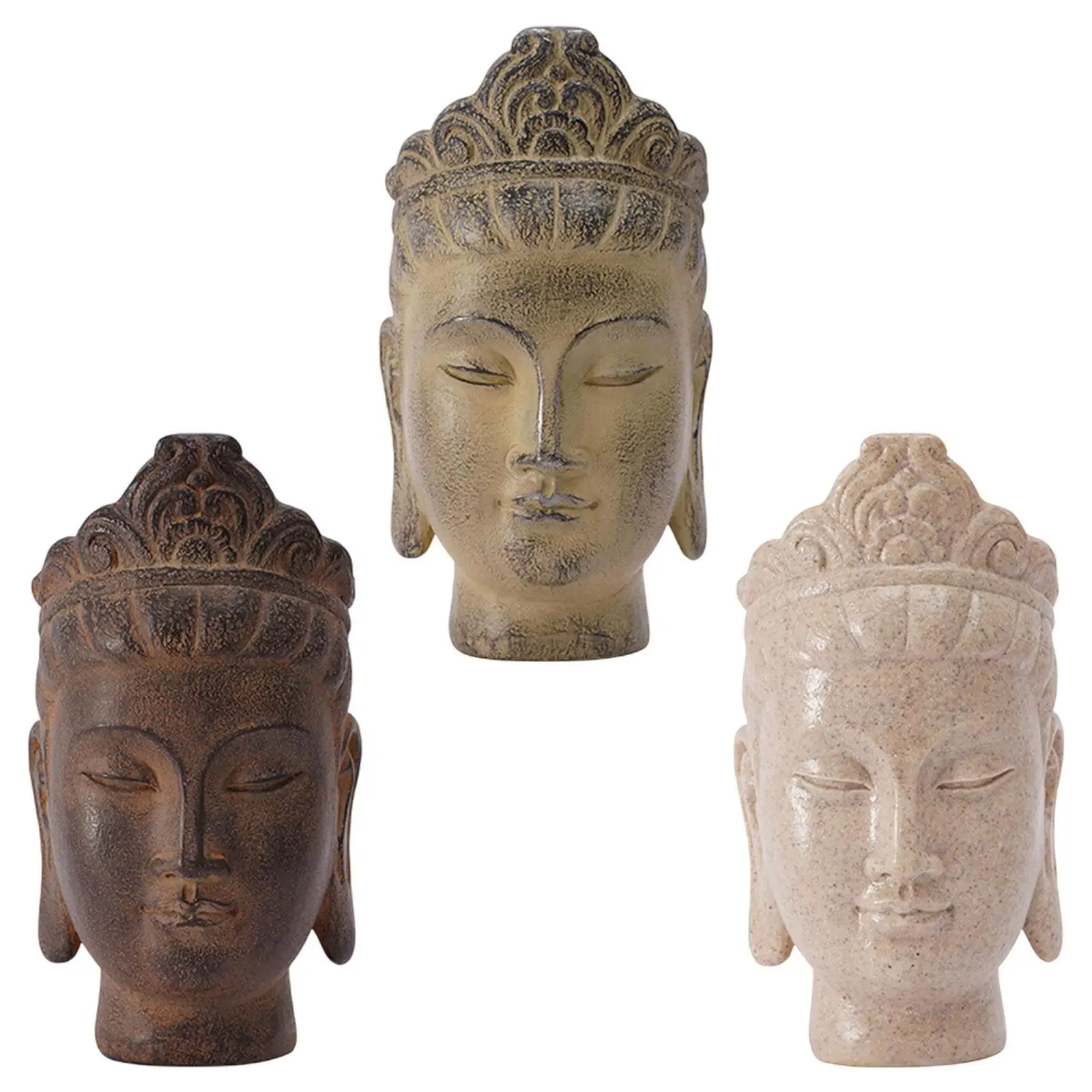 Buddha Head Statue Meditation Figurine Gift Home Furnishing Display Ornament Resin Sculpture for Study Backyard Bookshelf