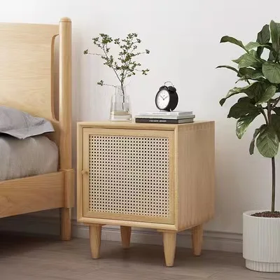 VIC Nordic solid wood nightstand bedroom simple storage locker Hotel guest house small rattan nightstand