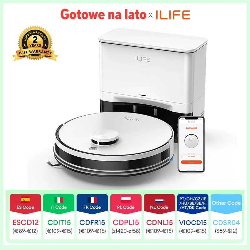ILIFE A30 PRO 5000Pa Zuigkracht, Robotstofzuiger en dweilcombinatie, Zelfleegfunctie, 60 dagen capaciteit, App/afstandsbediening, 180 minuten gebruiksduur