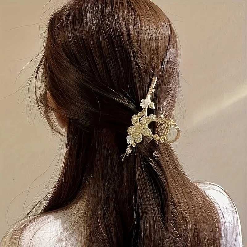 1PC zinc alloy rhinestone branch flower grab clip, high-end and versatile headwear, elegant light luxury hair accessories, suita