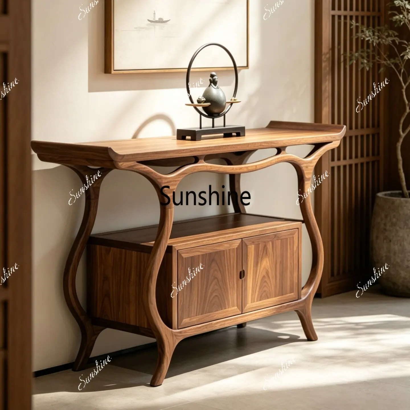 

New Chinese-style entrance table, living room entrance hall, solid wood table, Zen plan
