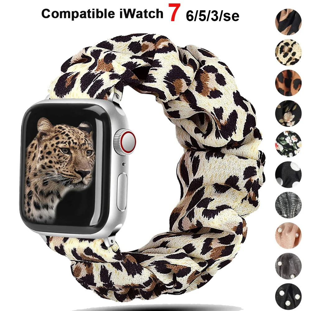 Leopard Strap for Apple watch band 40mm 44mm 38mm/42mm Elastic Nylon Solo Loop bracelet iwatch serie 5 4 3 SE 6 7 45mm 41mm