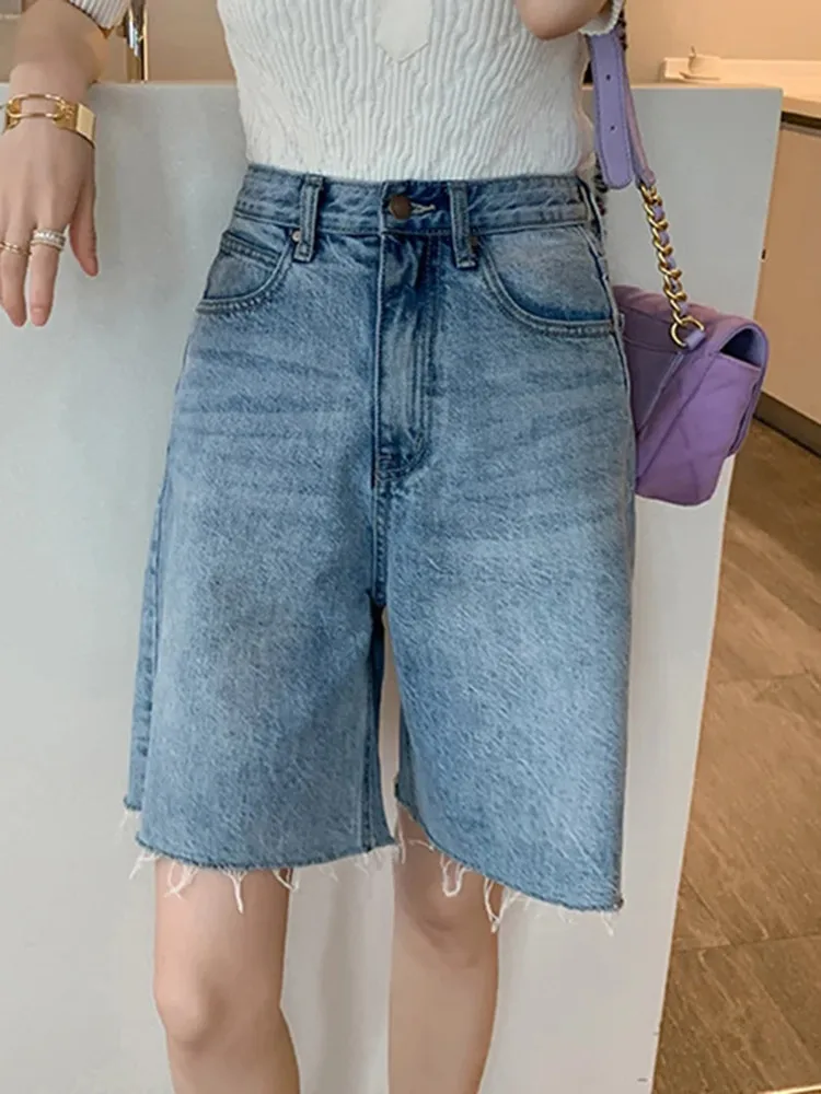 BPN Minimalist Summer Jeans For Women High Waist Patcjwork Pockets Solid Casual Loose Wide Leg Pants Female Fashion Clothing New