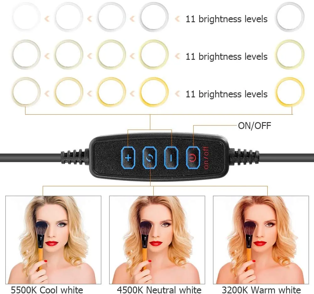 LED Photography RingLight 3 Modes Dimmable Selfie Ring Light With Tripod & Phone Stand For TikTok Video Live Makeup Fill Lamps