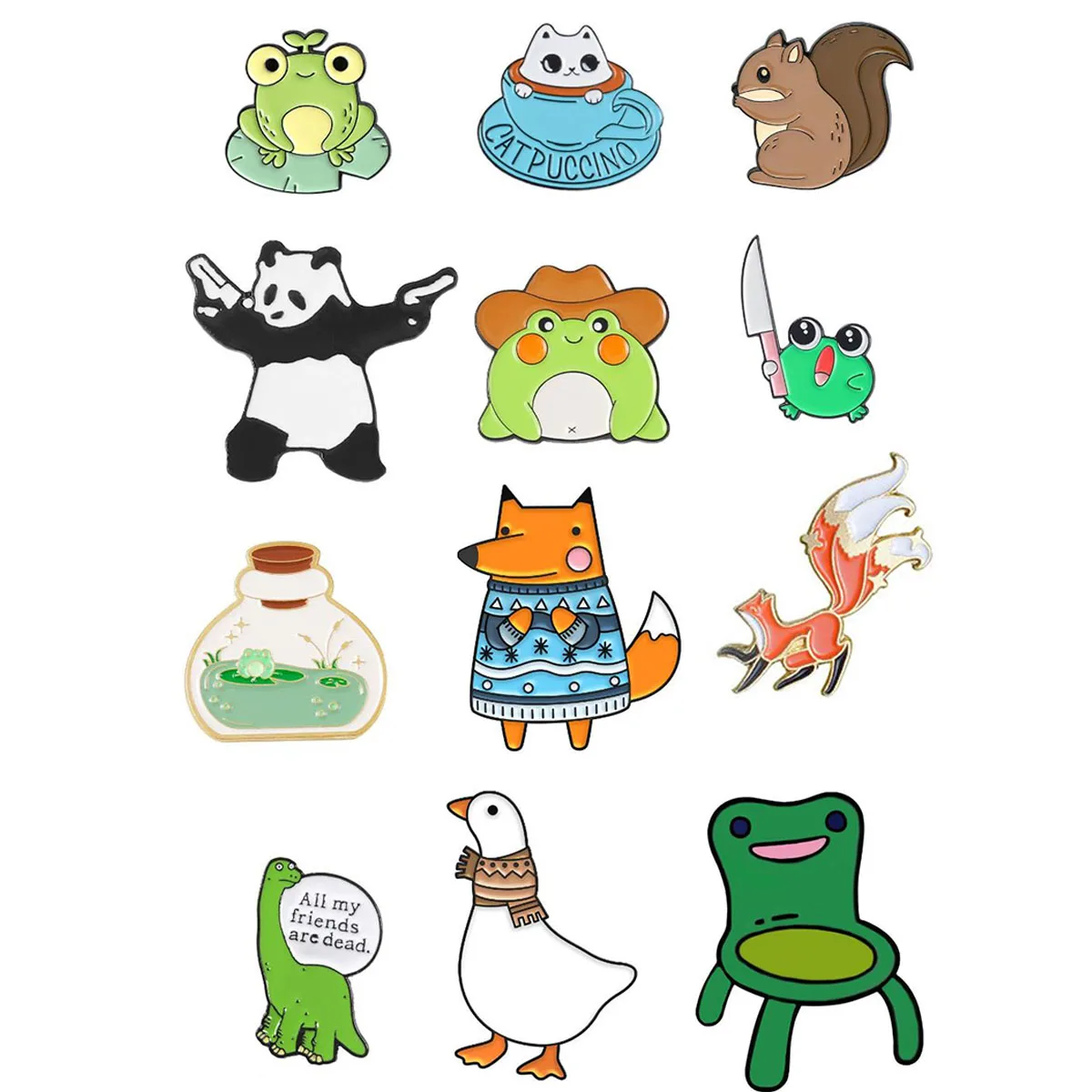 Cross border cartoon riding duck, fox, frog shaped brooch collection, cute and silly metal badge