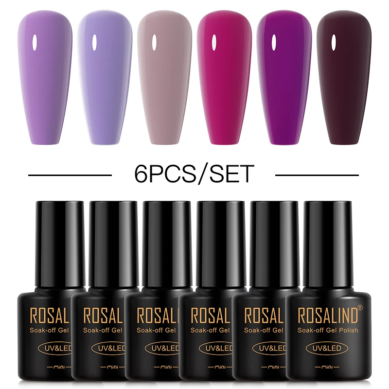 ROSALIND Nail Enhancement Gel Nail Polish Set Purple Nude Vernis Semi Permanent Top Coat UV Nail Art Design 2/4/6/8/10 Bottles﻿