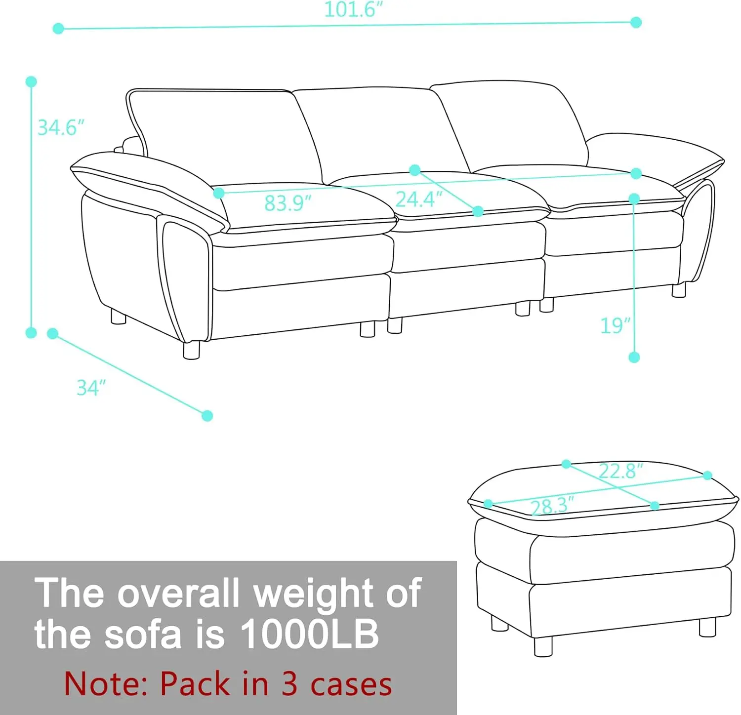 101.6"" Small Modular Sectional Sofa,Living Room Comfort Cloud Couch Sectional, Modern Dark 3-Seater Cloud Sofa，Modular Sofa