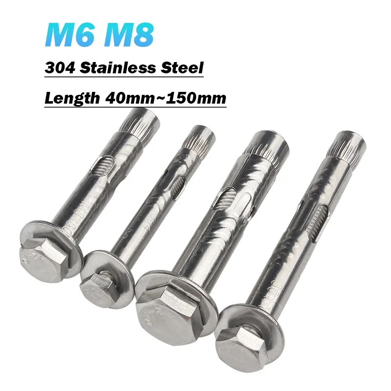 M6 M8 304 Stainless Steel External Hexagon Internal Expansion Screw Sleeve Concrete Anchor Built-in Tension Hex Bolt L40mm~150mm