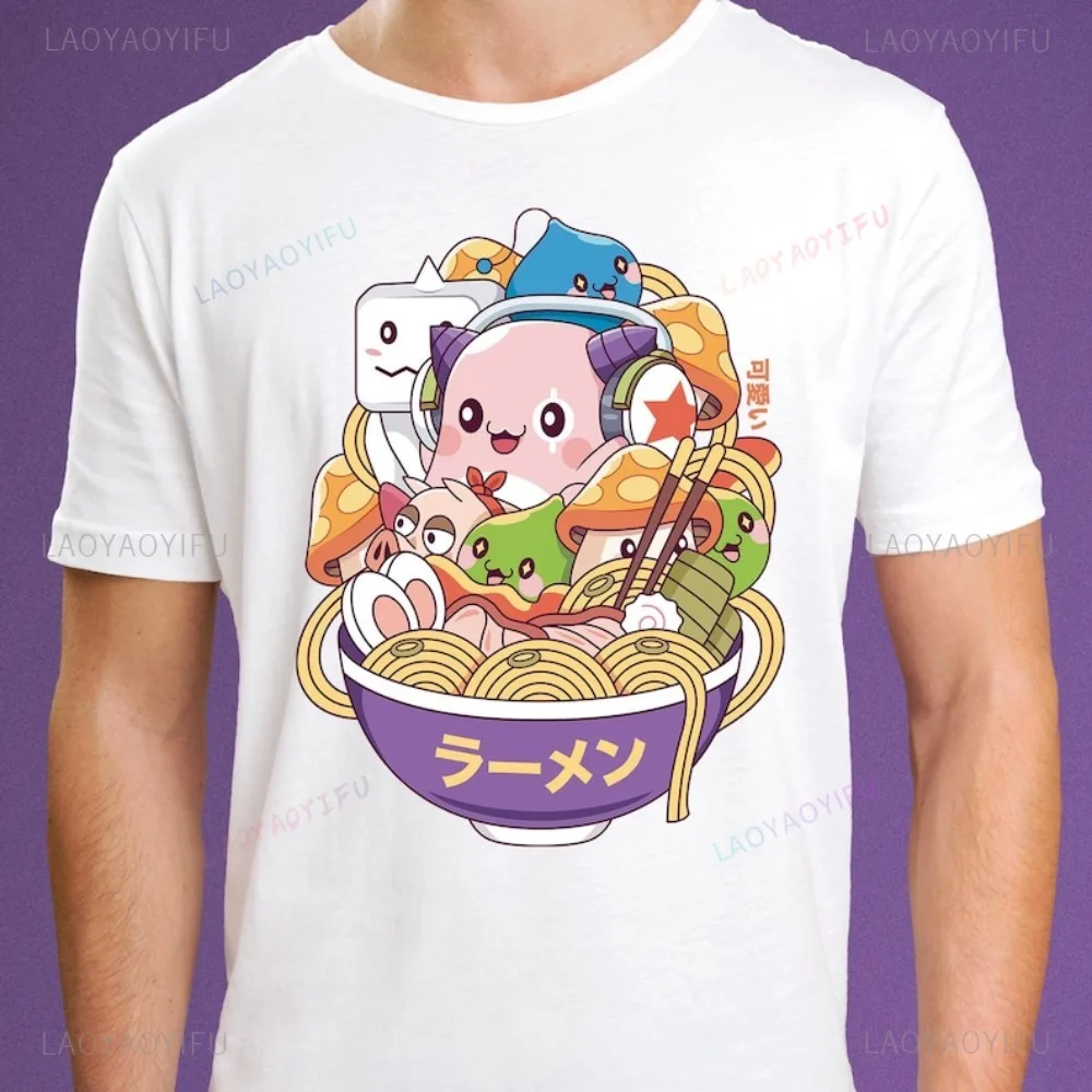 Vintage Maple World Monsters Ramen Unisex T-Shirt Maplestory Video Game Gaming Orange Mushroom Tee Casual Fashon Man Tshirt