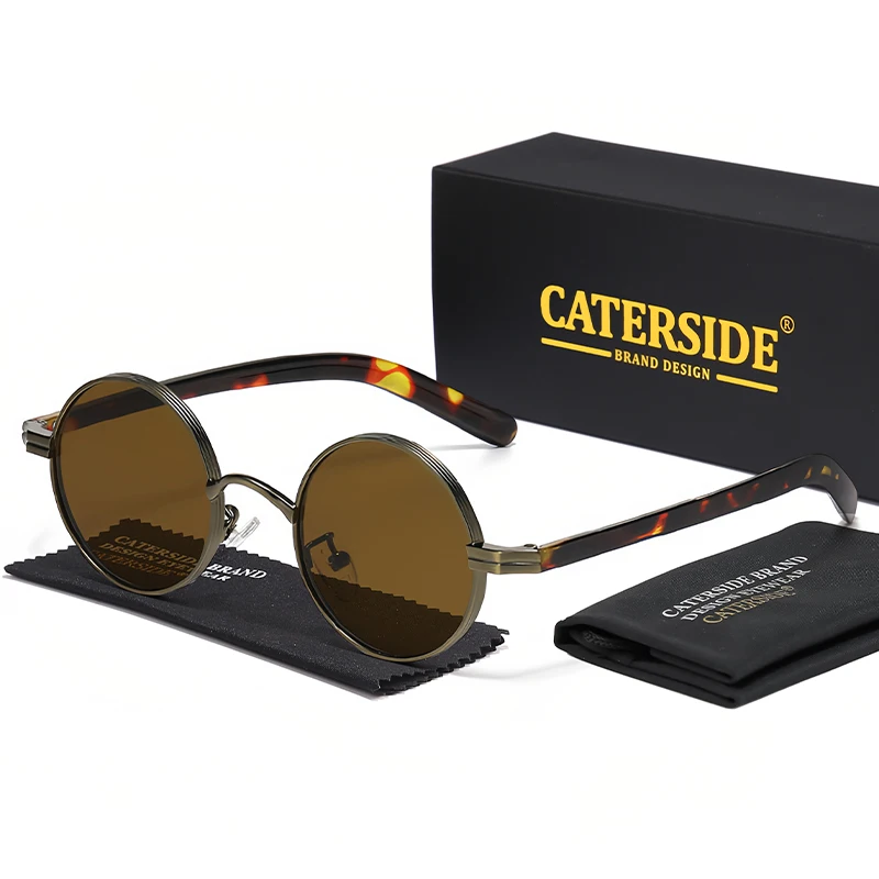 CATERSIDE Vintage Men's Sunglasses Hip-Hop Style  Round MetalFrame Sun Glasses Women's Travel Outdoor Glasses UV400
