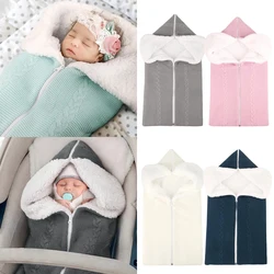 Winter Newborn Sleeping Bags Knitted Plush Lining Blanket for Baby Stroller Thicken Lamb Wool Sleepsack Baby Item Accessories