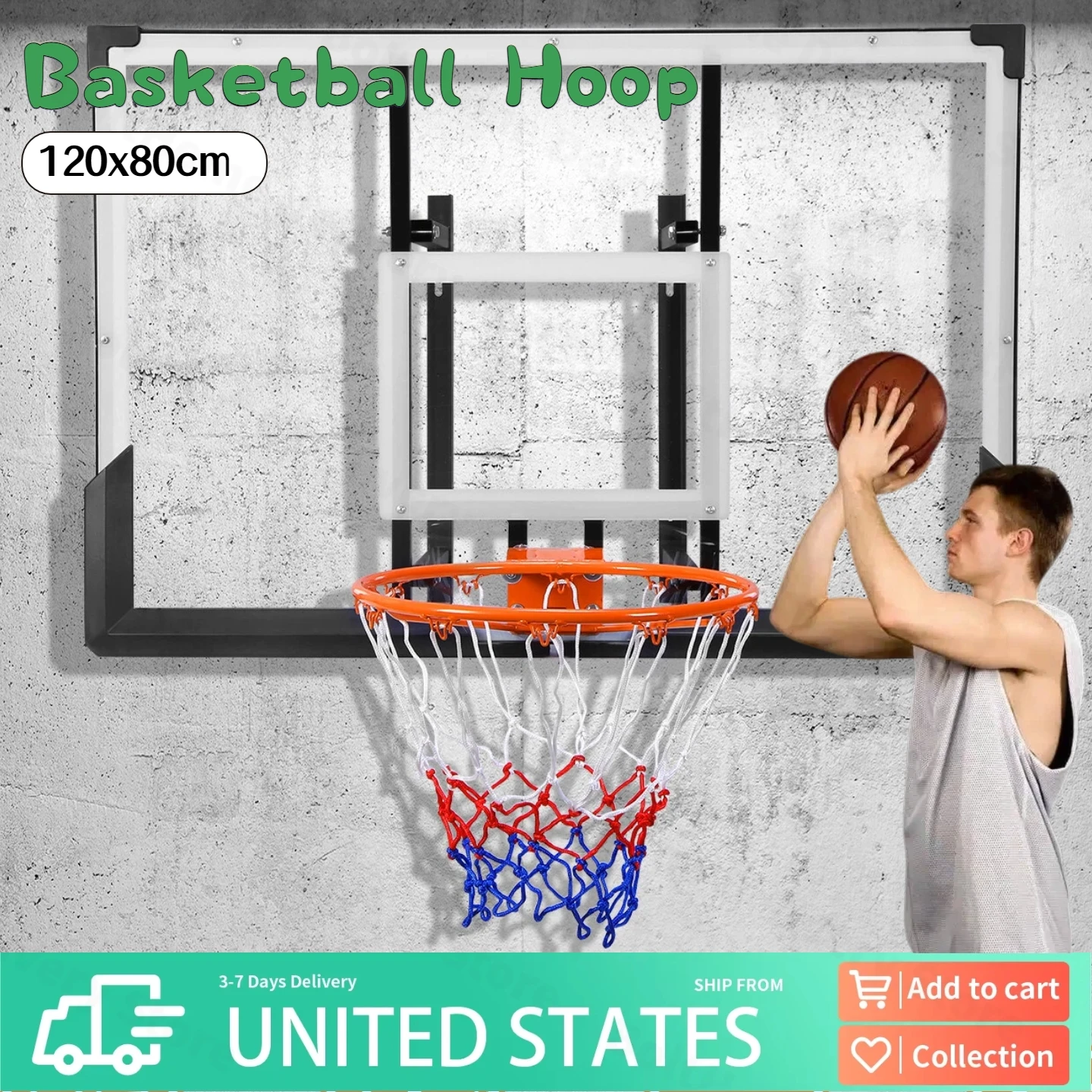 Kit combinato pannello posteriore e cerchione da 47 pollici, canestro da basket per interni ed esterni, garage, centro fitness, fienile, scuola, palestra, vialetto