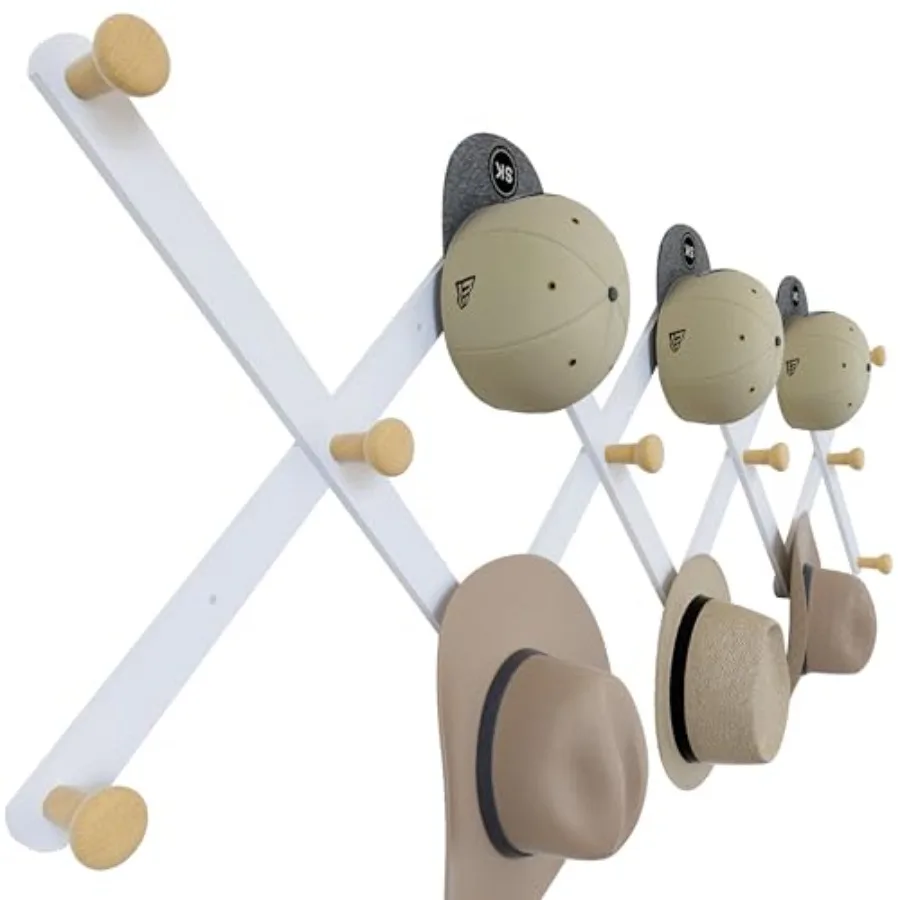 

Large Hat Rack for Wall Wooden Accordion Wall Hanger Modern Expandable Coat Hooks Hat Display Rack for Home Office and Studio 1