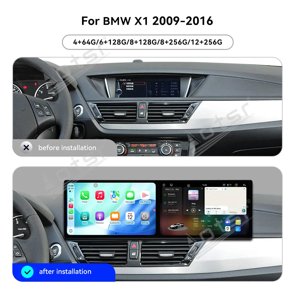 Dual Screen 9.1 Inch Android15 Carplay Inch Touch Screen For BMW X1 2009-2016 Multimedia Player Car GPS Navigation HeadUnit Auto