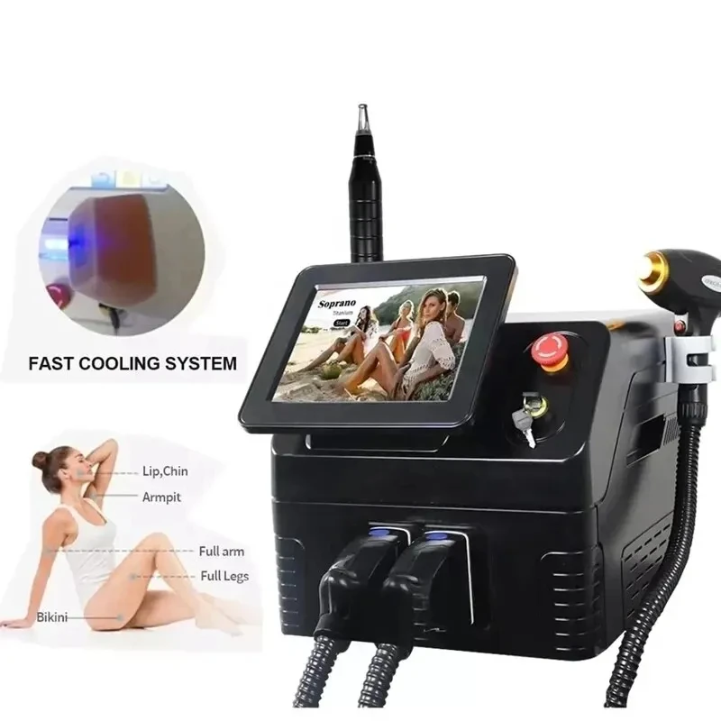 Profissional três comprimento de onda indolor depilação a laser, tatuagem remoção de manchas escuras, 3000W, 2 em 1, 808nm, 808nm, 808nm, 2024