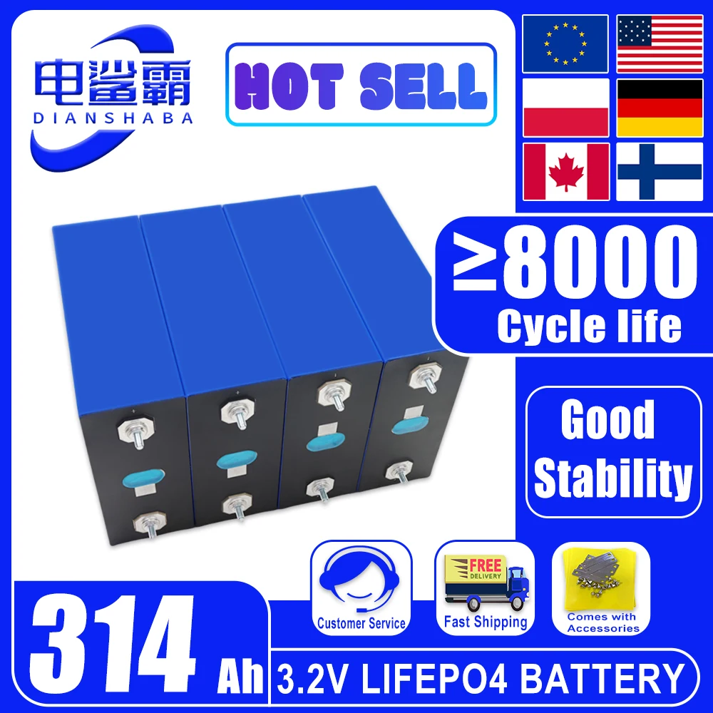 

Brand New 8000 Cycles 3.2V 314Ah Rechargeable Battery DIY 12V 24V 48V Cell Pack suitable RV EV Golf Cart Solar tax-free Grade A